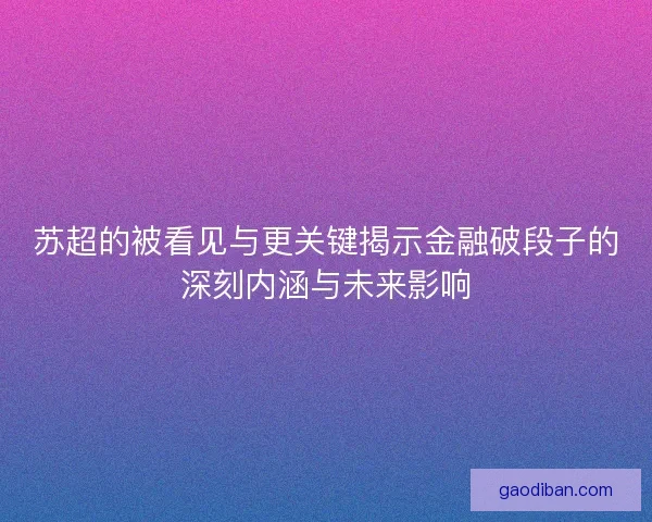 苏超的被看见与更关键揭示金融破段子的深刻内涵与未来影响